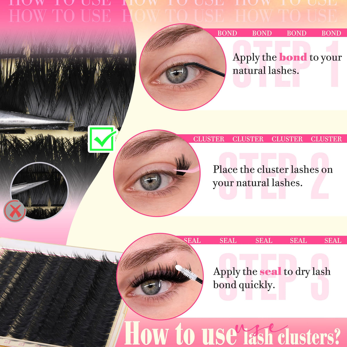 Close-up of FANXITON 300D Spiky Lash Clusters showcasing spiky design