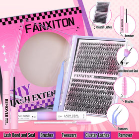 Close-up of FANXITON lash clusters in various lengths