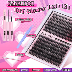 Close-up of FANXITON lash clusters in various lengths