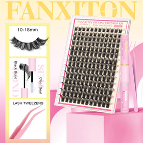 Close-up of FANXITON lash clusters showcasing different lengths