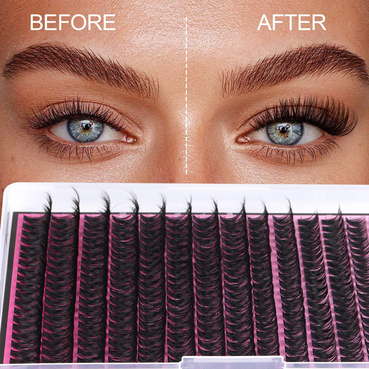 Close-up of FANXITON Lash Clusters showing different lengths