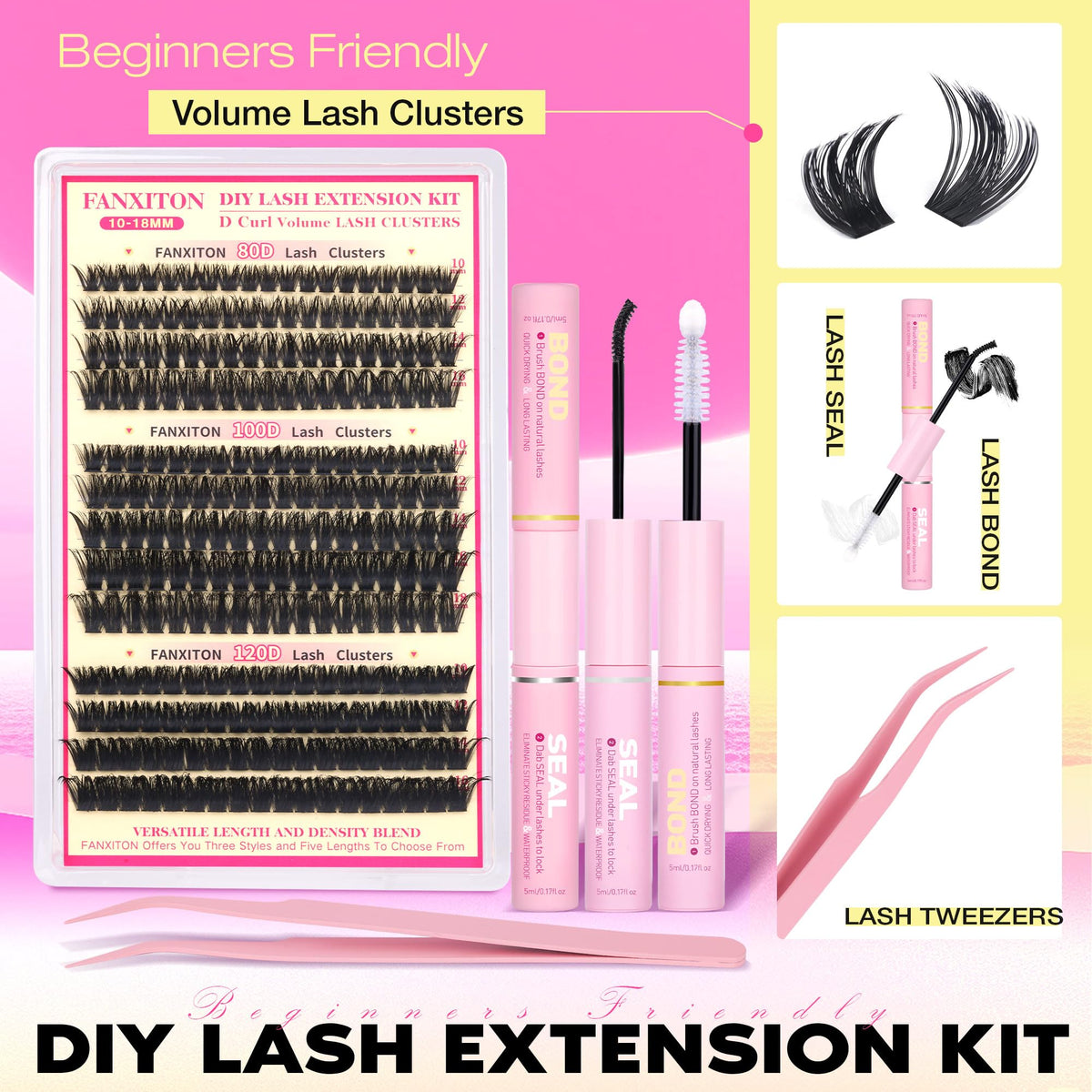 Close-up of FANXITON lash tweezers included in the kit