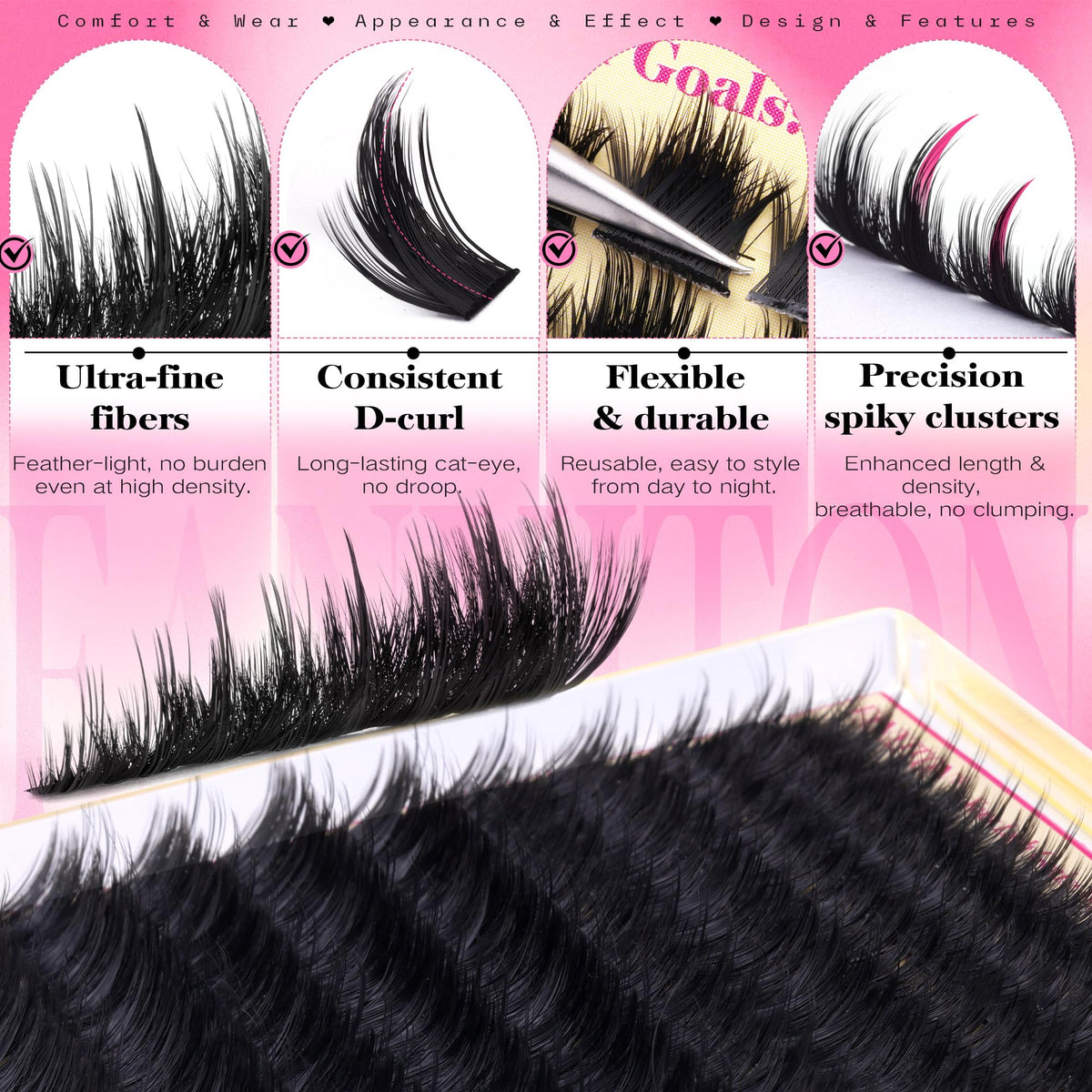 Close-up of FANXITON Volume Lash Clusters showing texture