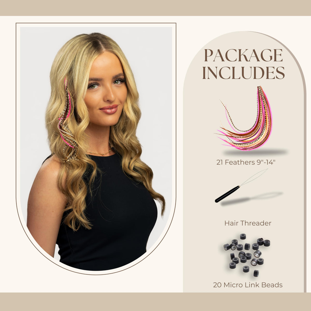 Close-up of Feather Headz rooster feather extensions in vibrant colours