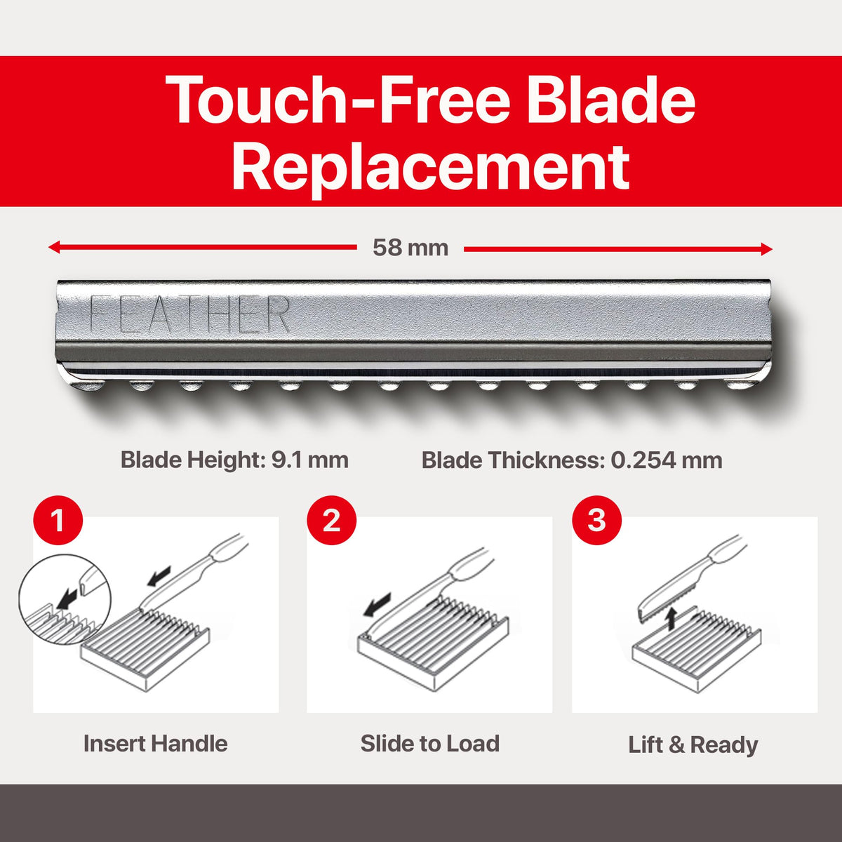 Close-up of Feather replacement blades in packaging
