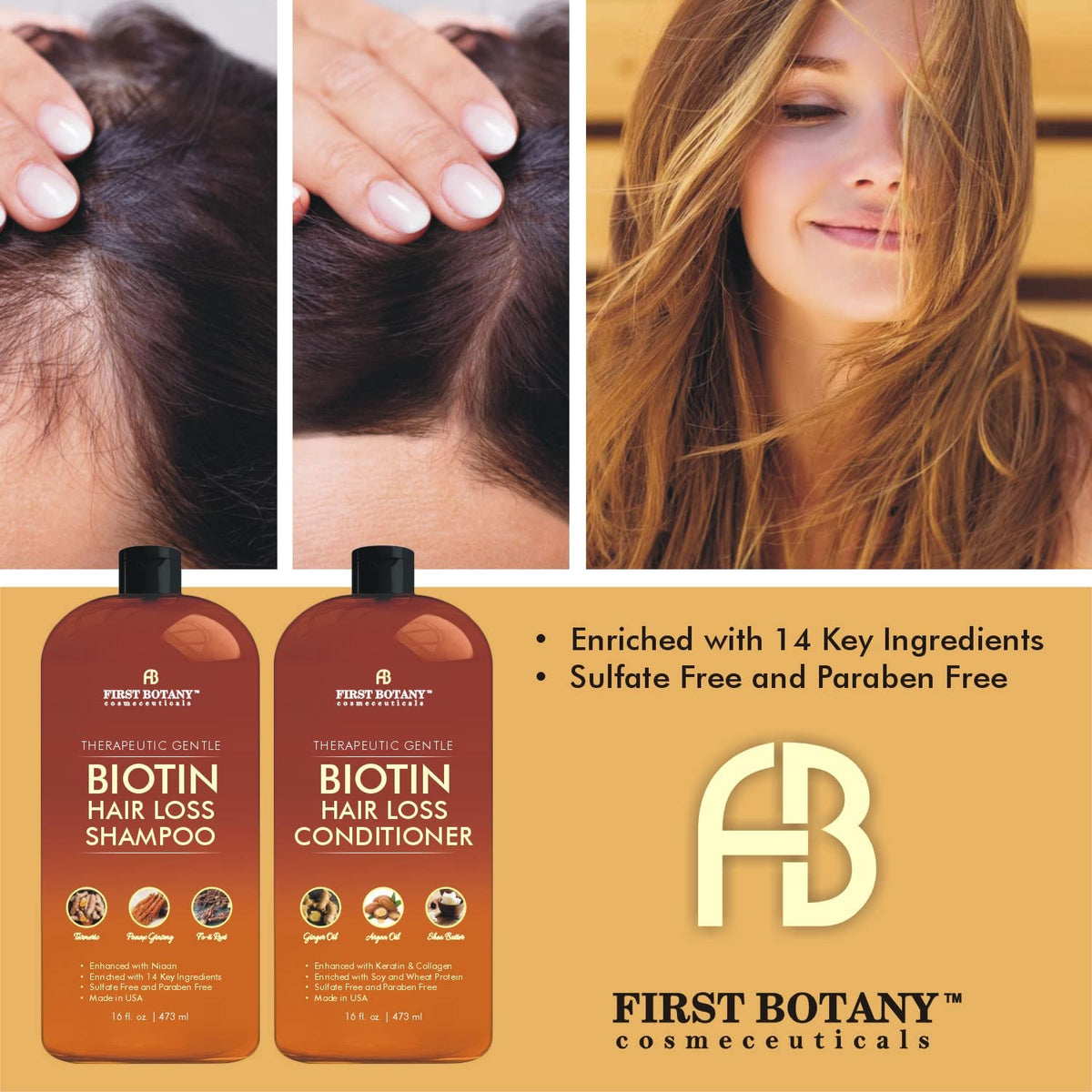 Close-up of First Botany Hair Growth Shampoo ingredients