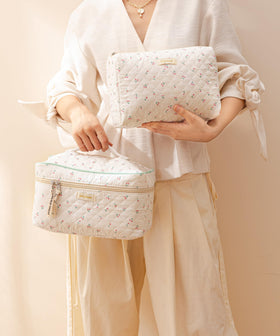 Close-up of floral pattern on HBselect makeup bag