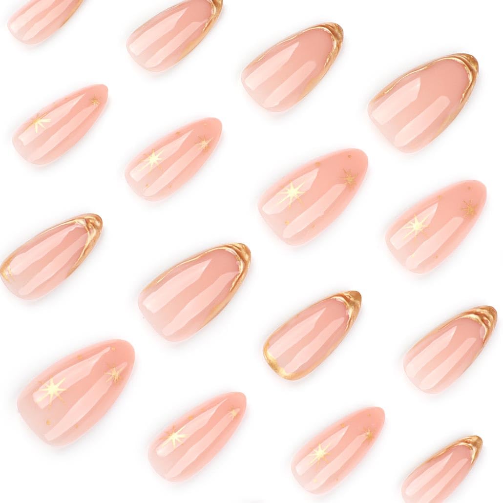 Close-up of Foccna Almond Press On Nails showing glossy finish