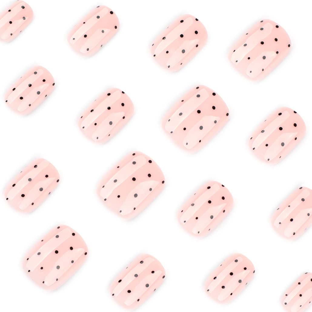 Close-up of Foccna glossy fake nails in various designs