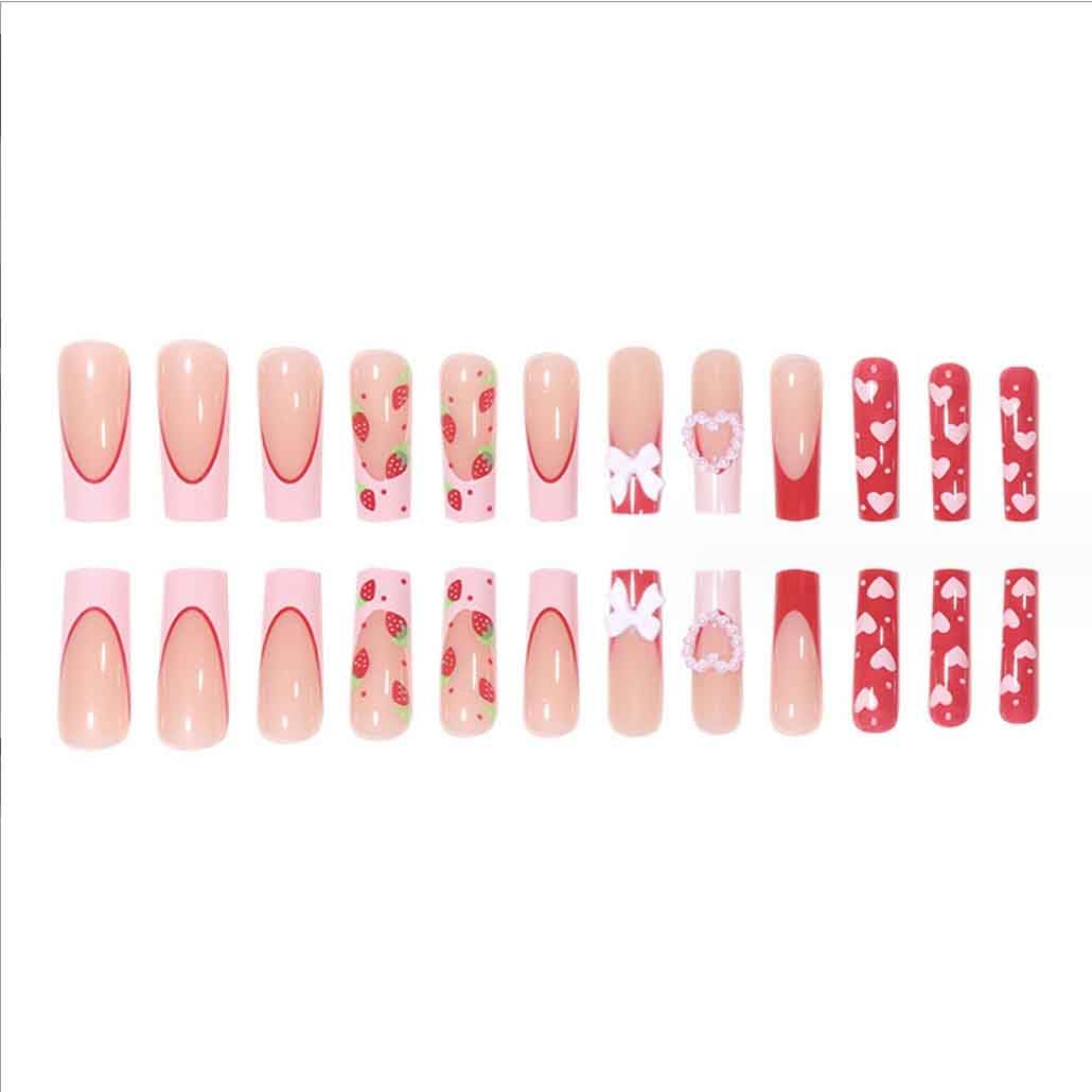 Close-up of Foccna pink rhinestone press on nails