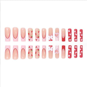 Close-up of Foccna pink rhinestone press on nails
