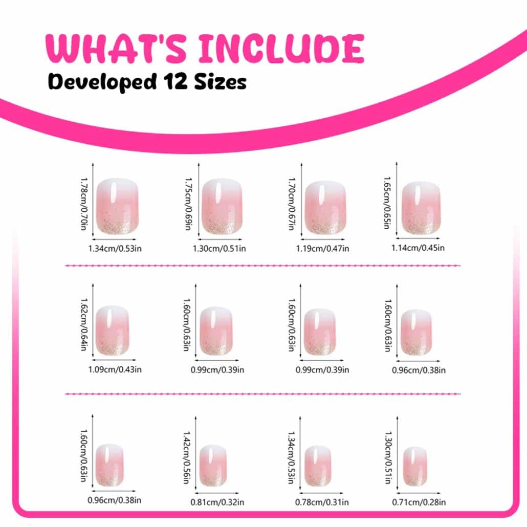 Close-up of Foccna Square Ombre Press on Nails with adhesive tabs