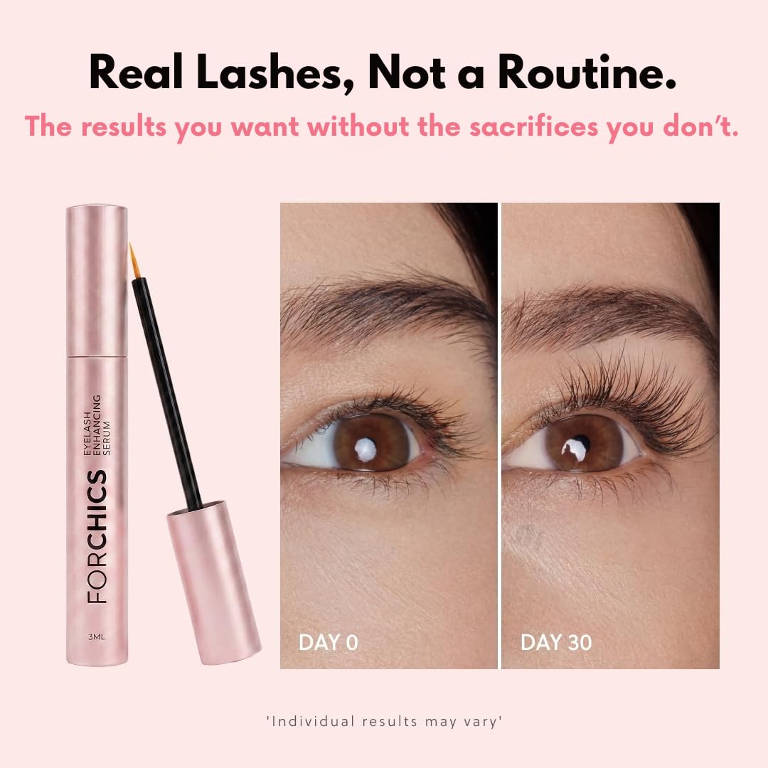 Close-up of Forchics Eyelash Growth Serum showing botanical ingredients