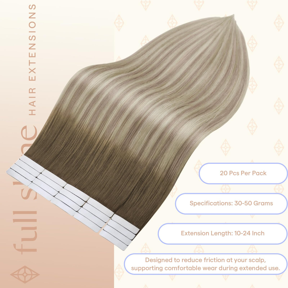 Close-up of Fshine Tape-In Extensions showing hair texture