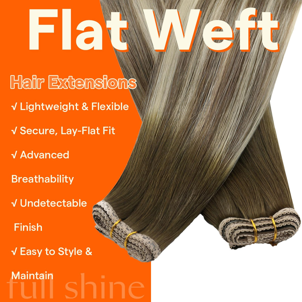 Close-up of Full Shine 16 Inch Invisible Weft Hair Extensions