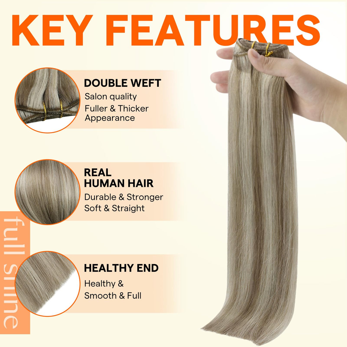 Close-up of Full Shine 16 Inch Remy Human Hair Extensions
