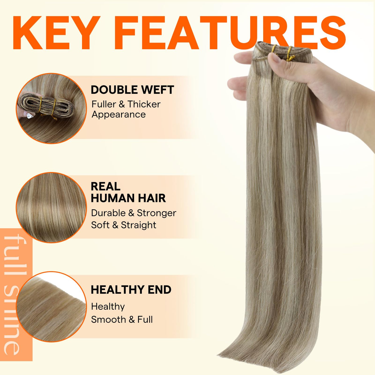 Close-up of Full Shine 18 Inch Weft Hair Extensions texture