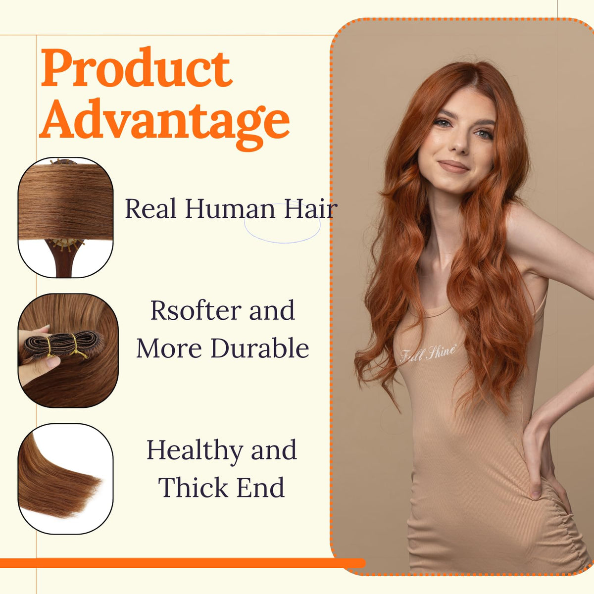 Close-up of Full Shine 20 Inch Invisible Weft Hair Extensions texture