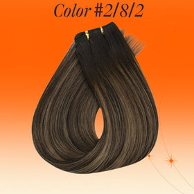 Close-up of Full Shine Balayage Brown Weft Hair Extensions texture