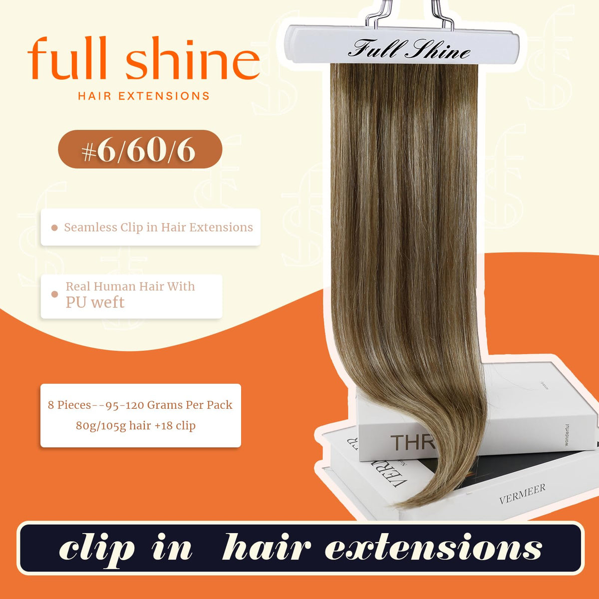 Close-up of Full Shine Balayage Clip-in Hair Extensions showing the PU weft