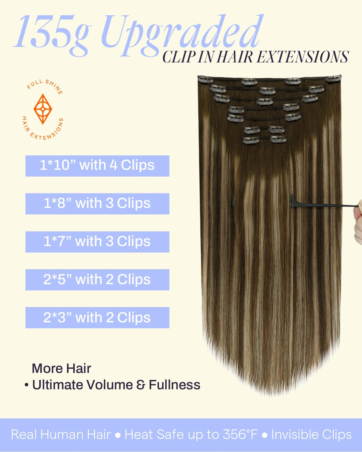 Close-up of Full Shine Balayage Clip in Hair Extensions showing the silky texture