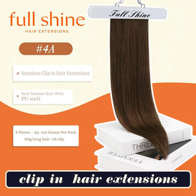 Close-up of Full Shine Brown Clip in Hair Extensions texture