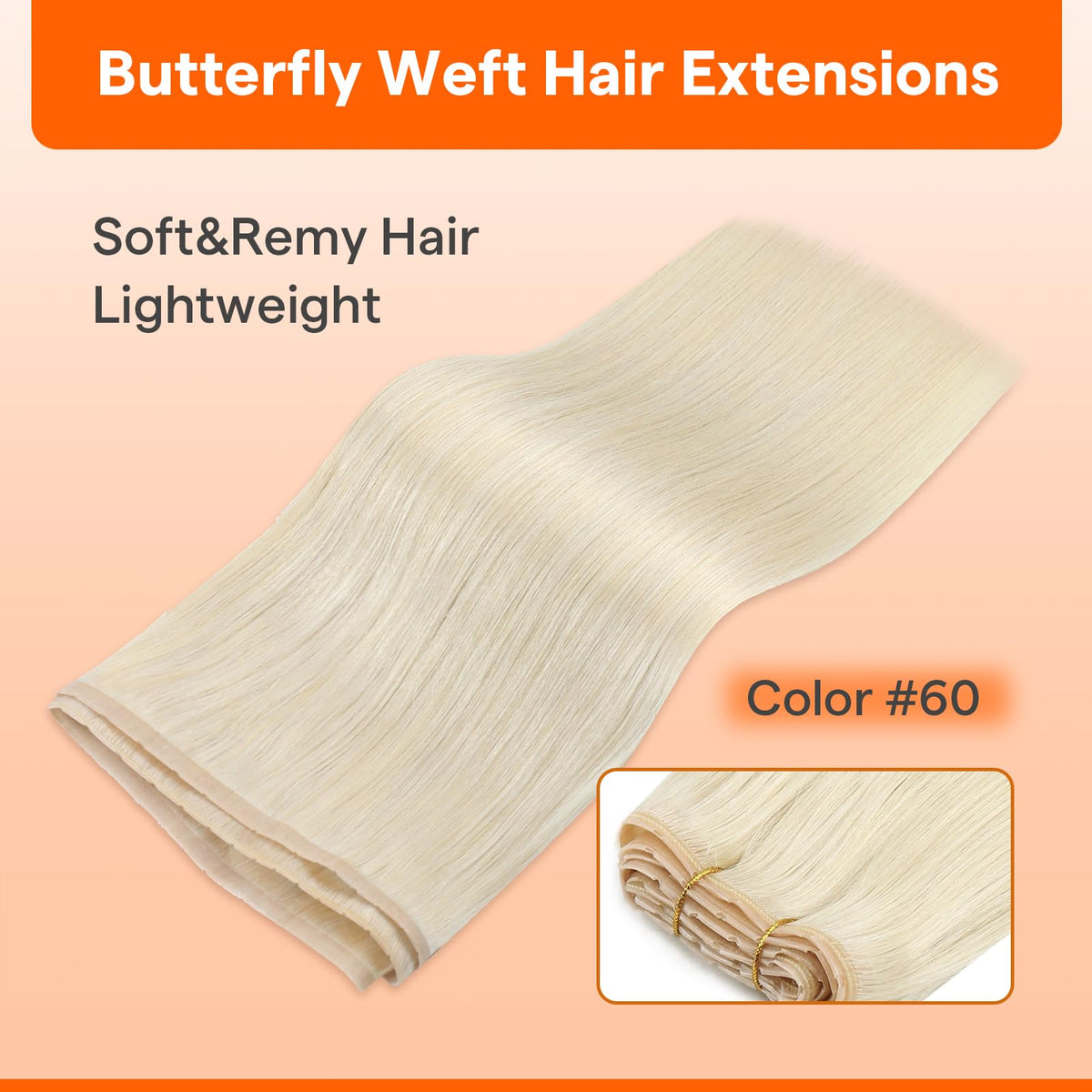 Close-up of Full Shine Butterfly Weft Hair Extensions texture