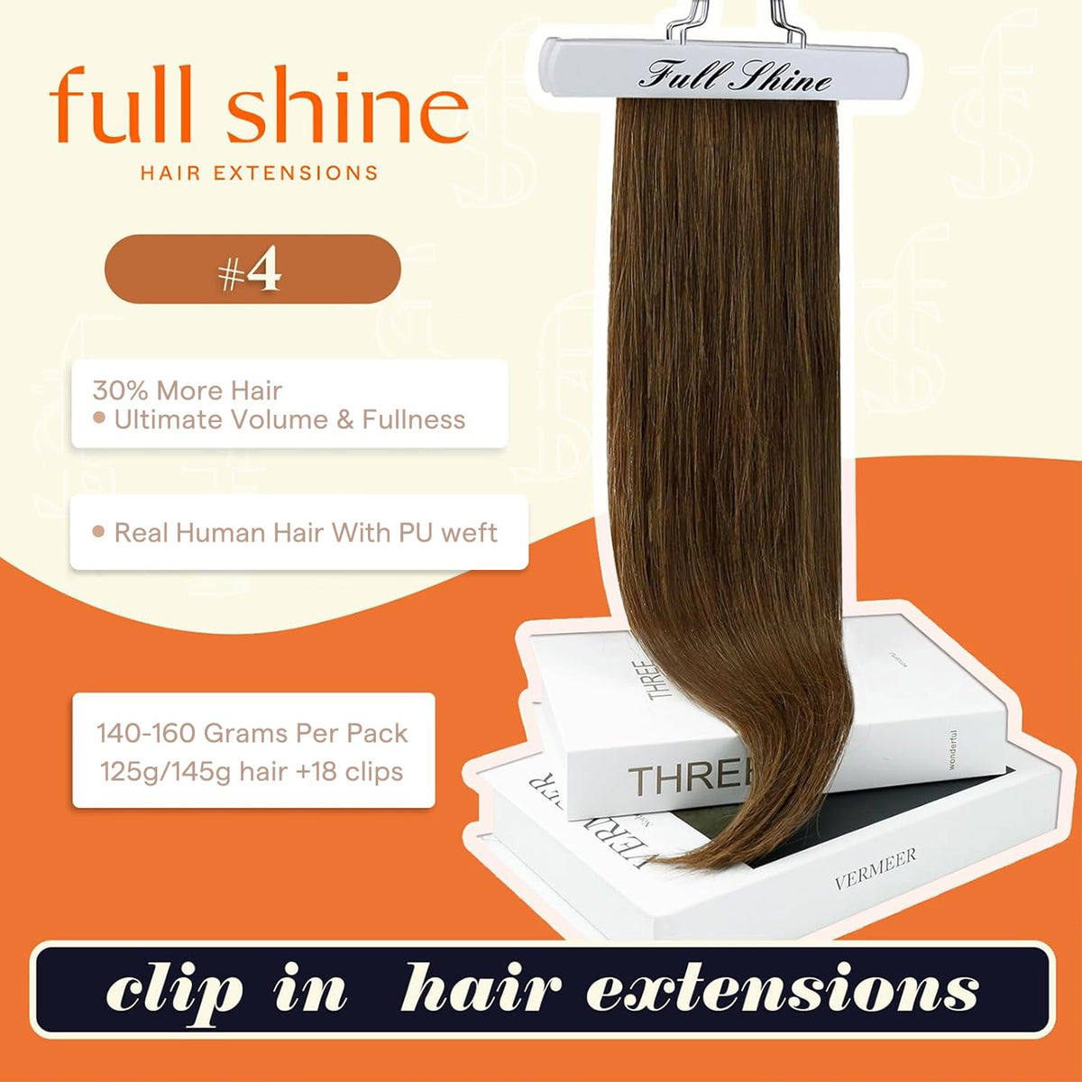 Close-up of Full Shine Clip in Extensions showing silicone-lined clips