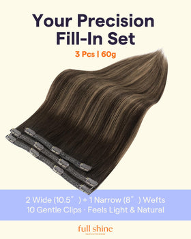 Close-up of Full Shine clip-in extensions showing soft lace wefts