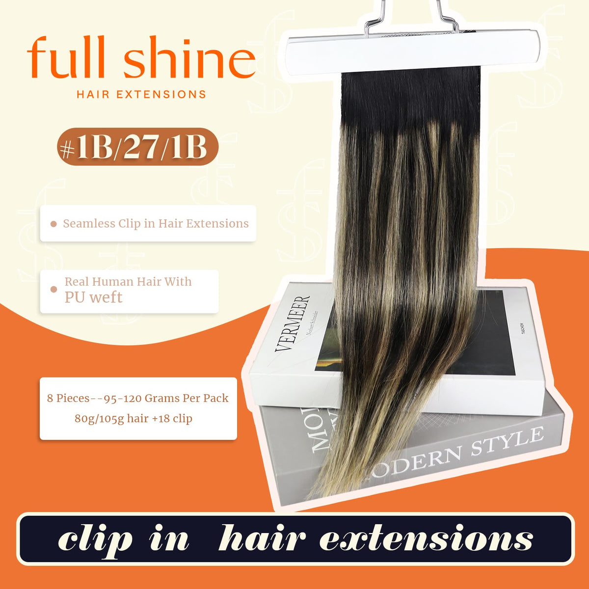 Close-up of Full Shine clip-in extensions showing soft texture