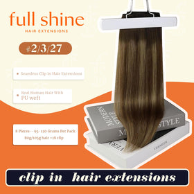 Close-up of Full Shine clip-in extensions showing texture
