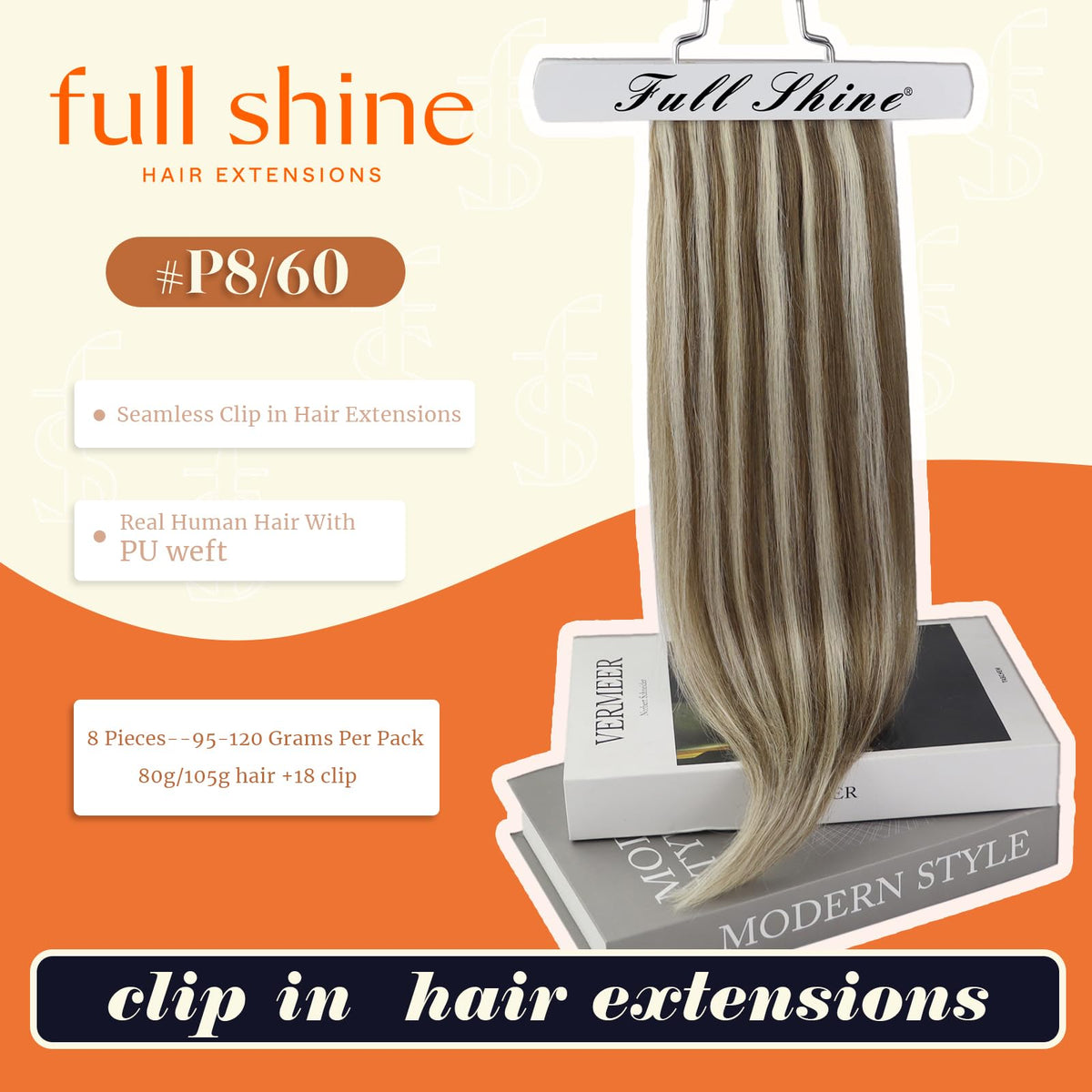 Close-up of Full Shine Clip-in Extensions texture and colour