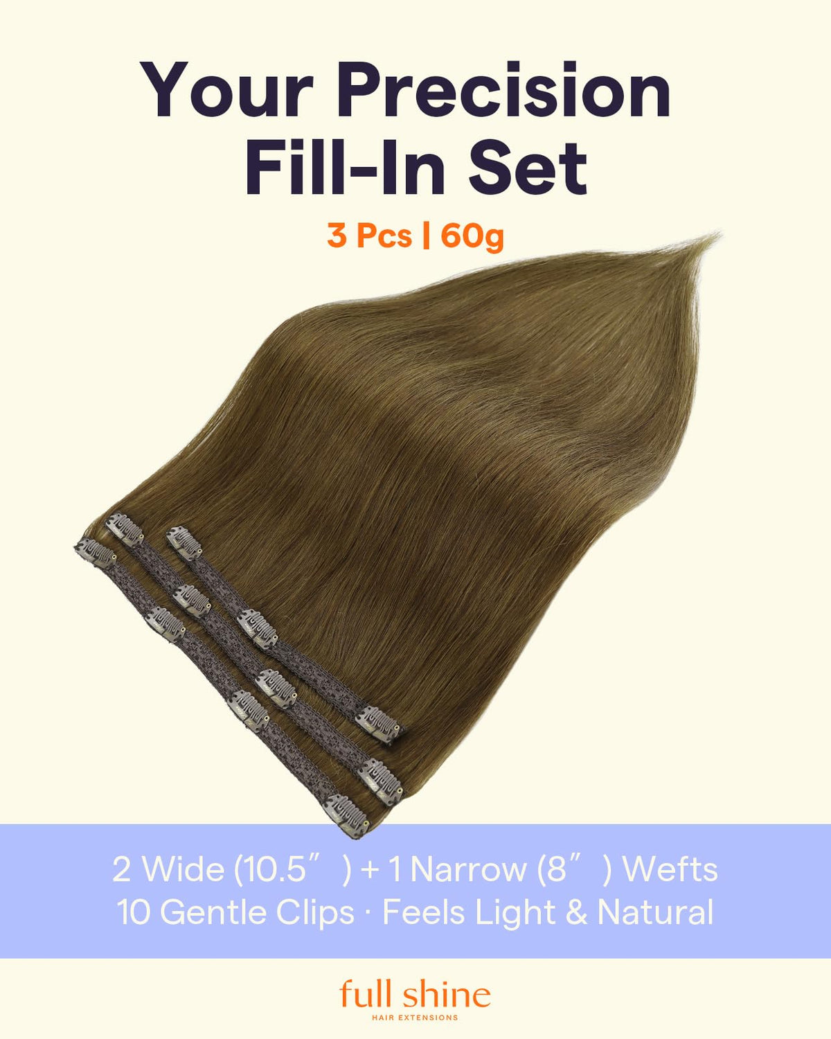 Close-up of Full Shine Clip in Extensions with lace wefts
