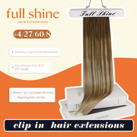 Close-up of Full Shine clip-in extensions with silicone clips