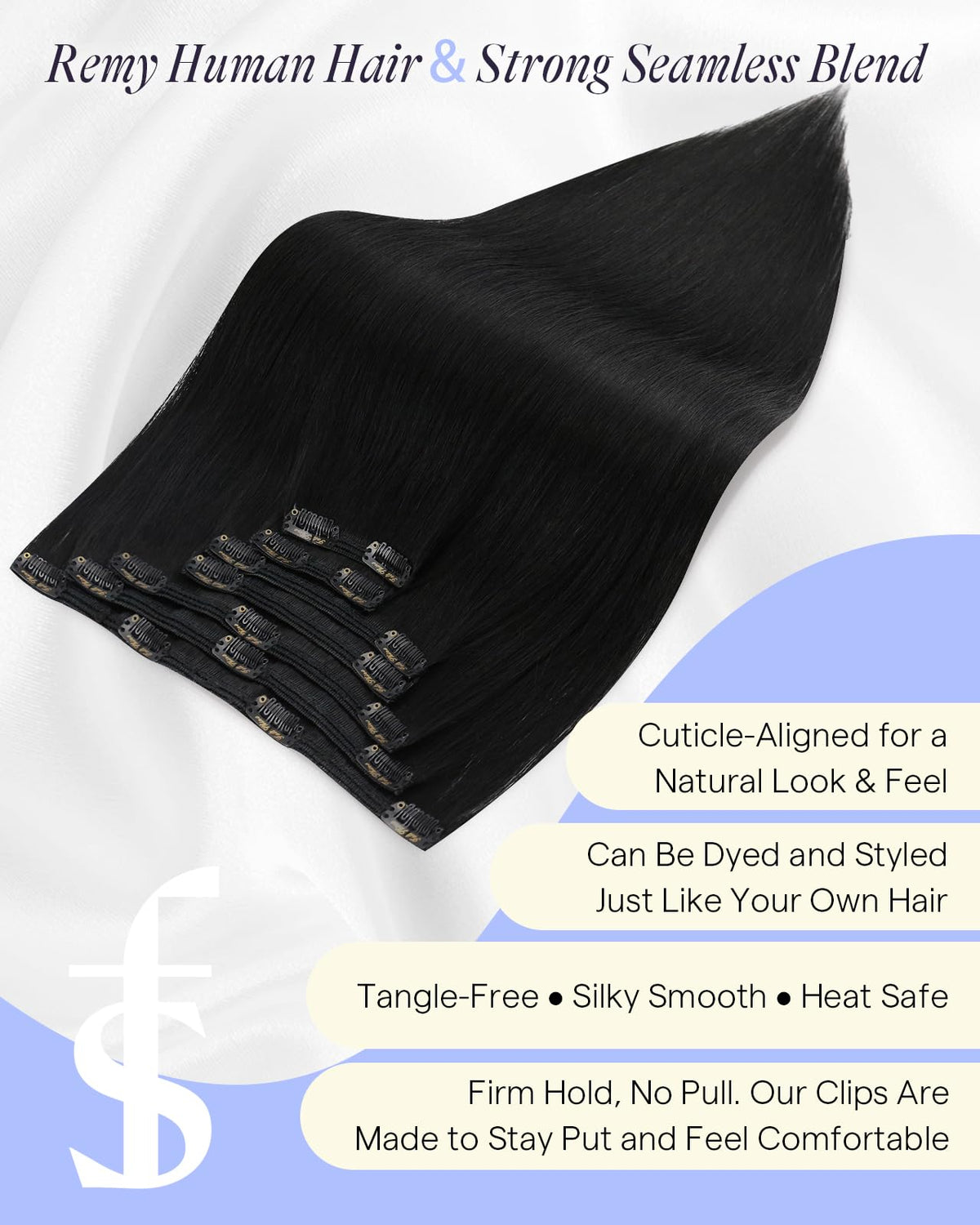 Close-up of Full Shine clip-in hair extension clips