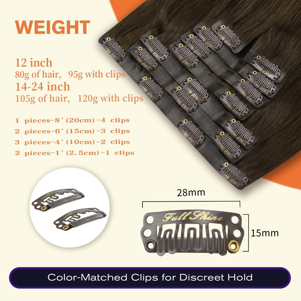 Close-up of Full Shine Clip-In Hair Extensions clips