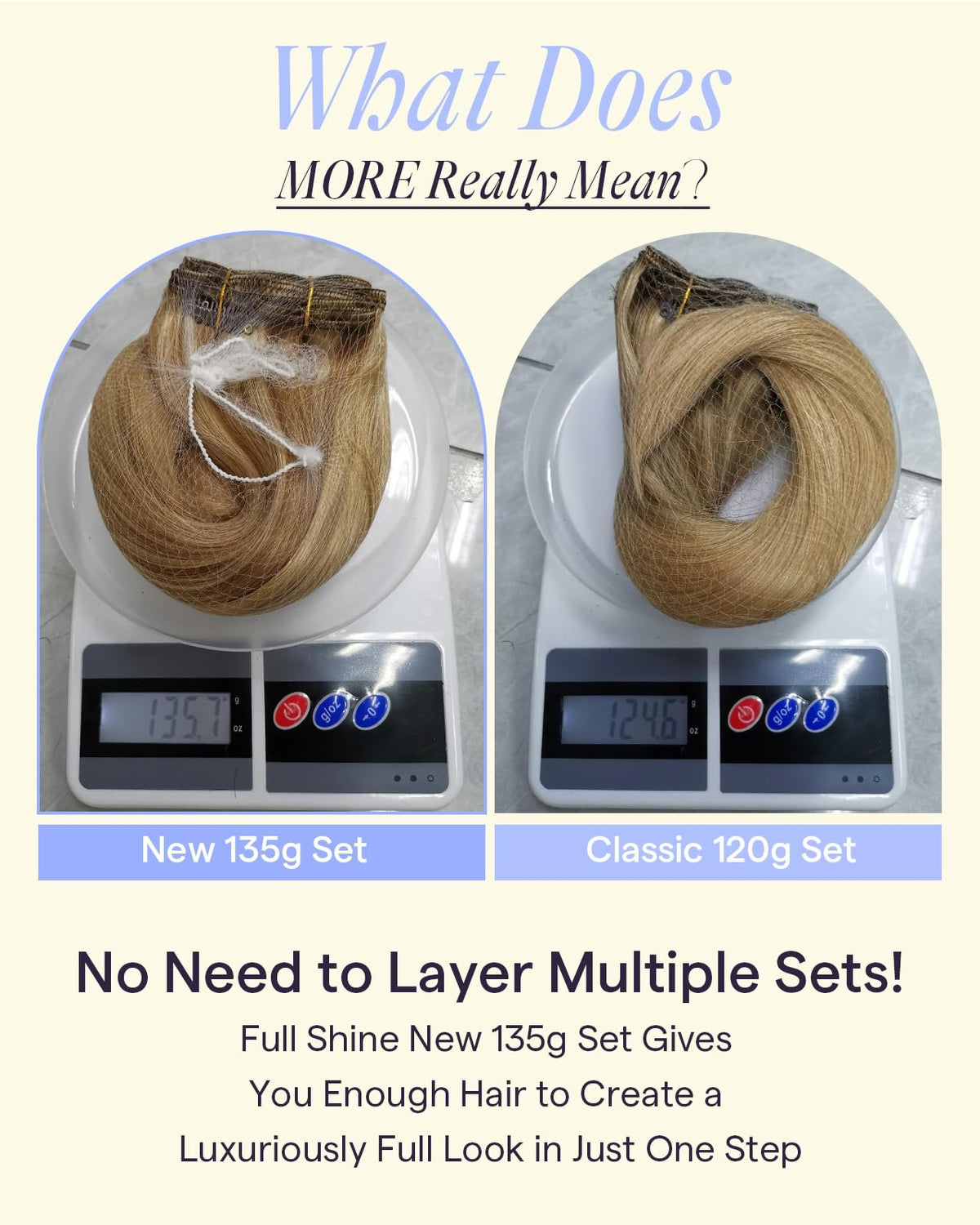 Close-up of Full Shine Clip in Hair Extensions clips and weft