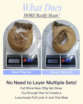 Close-up of Full Shine Clip in Hair Extensions clips and weft