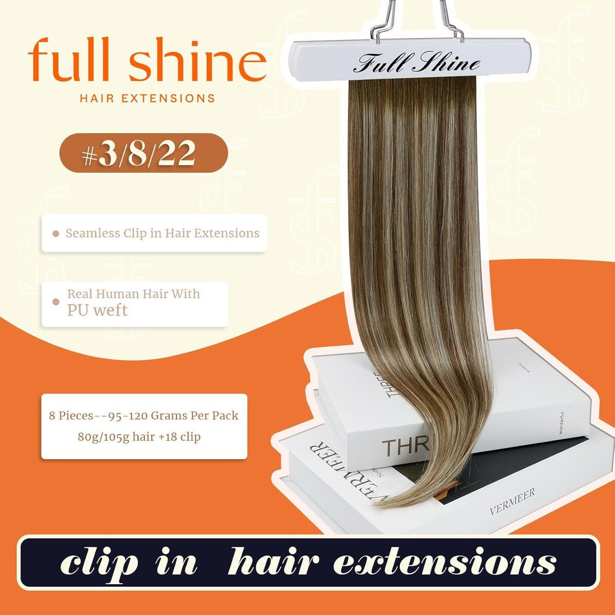 Close-up of Full Shine Clip in Hair Extensions showing balayage colour