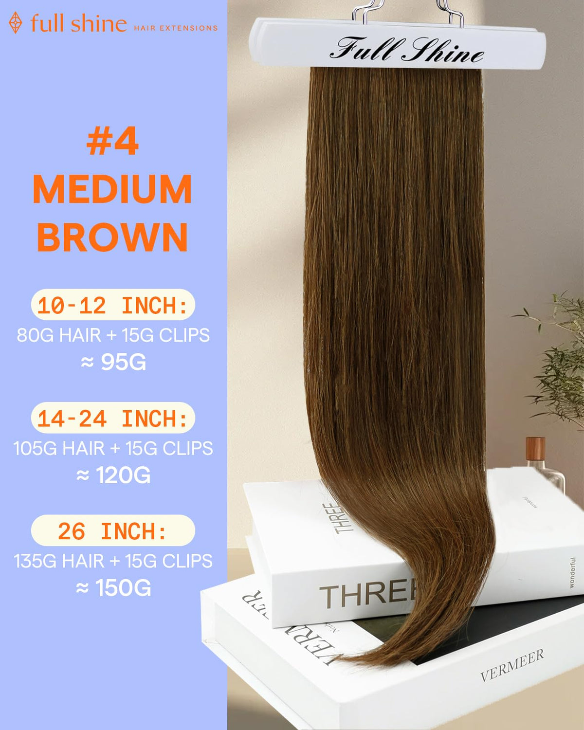 Close-up of Full Shine clip-in hair extensions showing clips