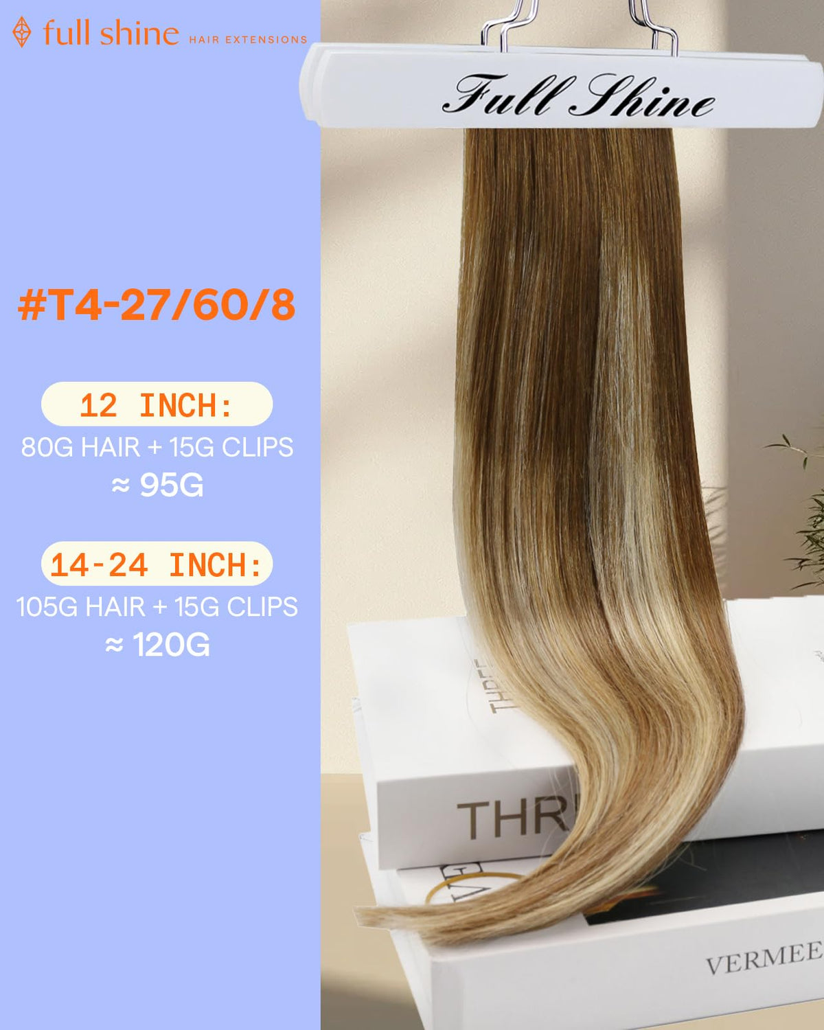Close-up of Full Shine Clip-In Hair Extensions showing highlights