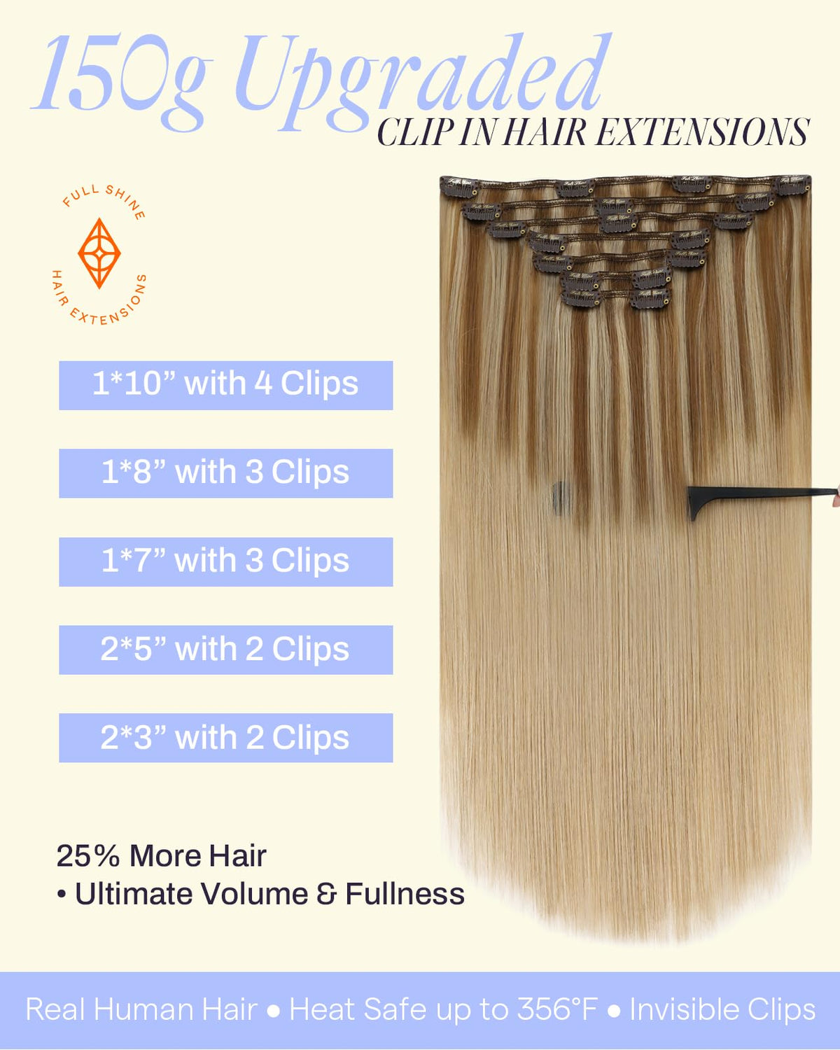 Close-up of Full Shine Clip in Hair Extensions showing texture