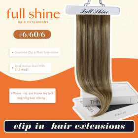 Close-up of Full Shine Clip in Real Hair Extensions showing the PU weft