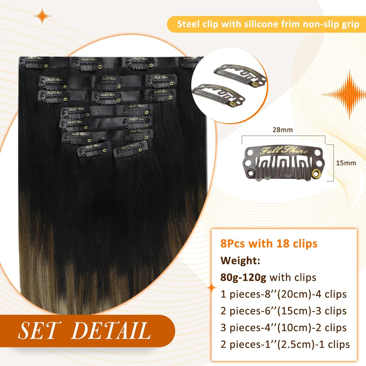 Close-up of Full Shine Clip-Ins showing Honey Blonde Balayage