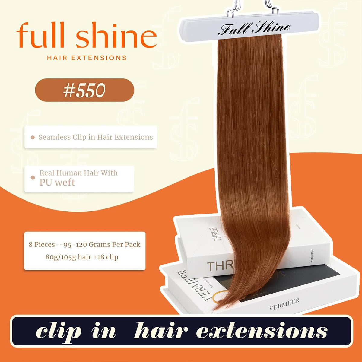 Close-up of Full Shine Copper Clip in Hair Extensions clips