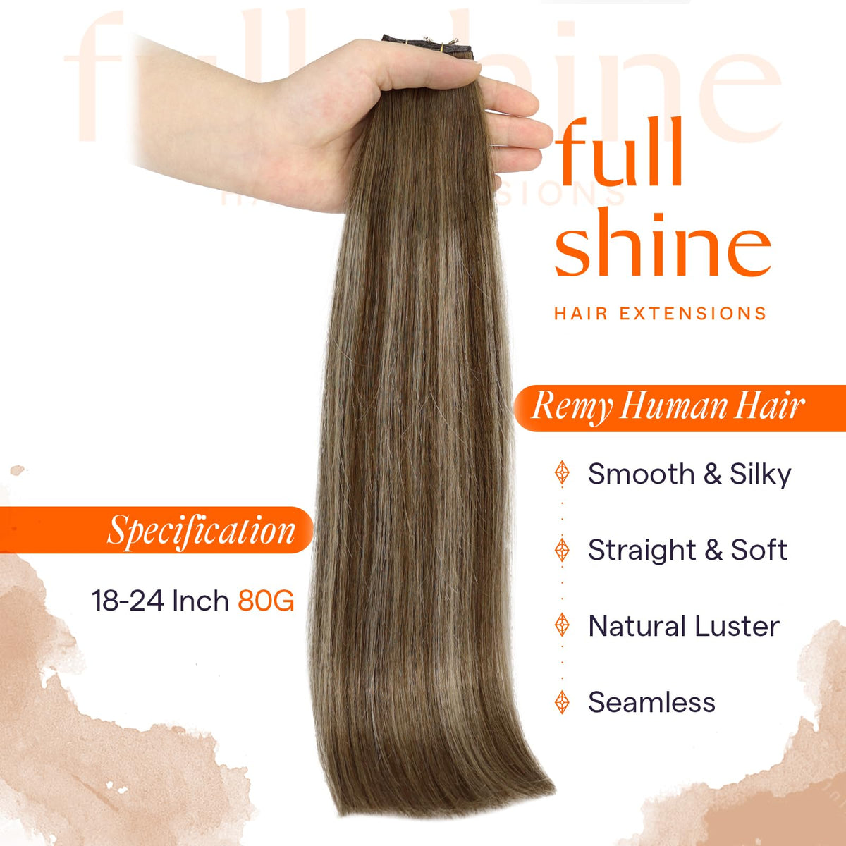 Close-up of Full Shine Genius Weft Hair Extensions showing the weft