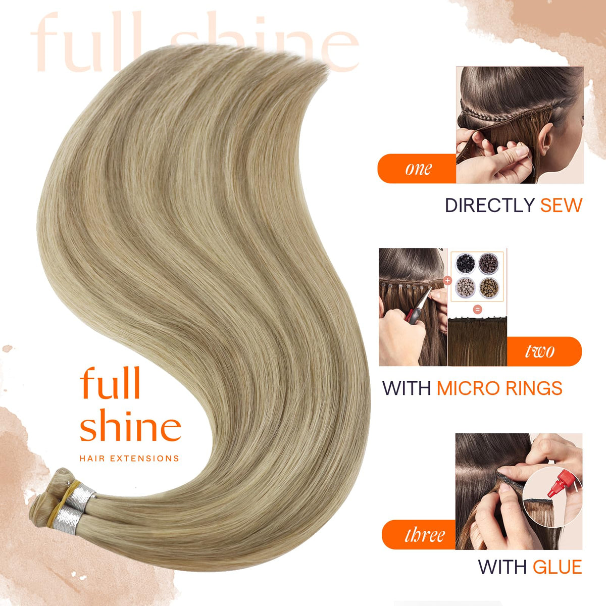 Close-up of Full Shine Genius Weft Hair Extensions weft