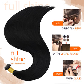Close-up of Full Shine Genius Weft Hair Extensions weft