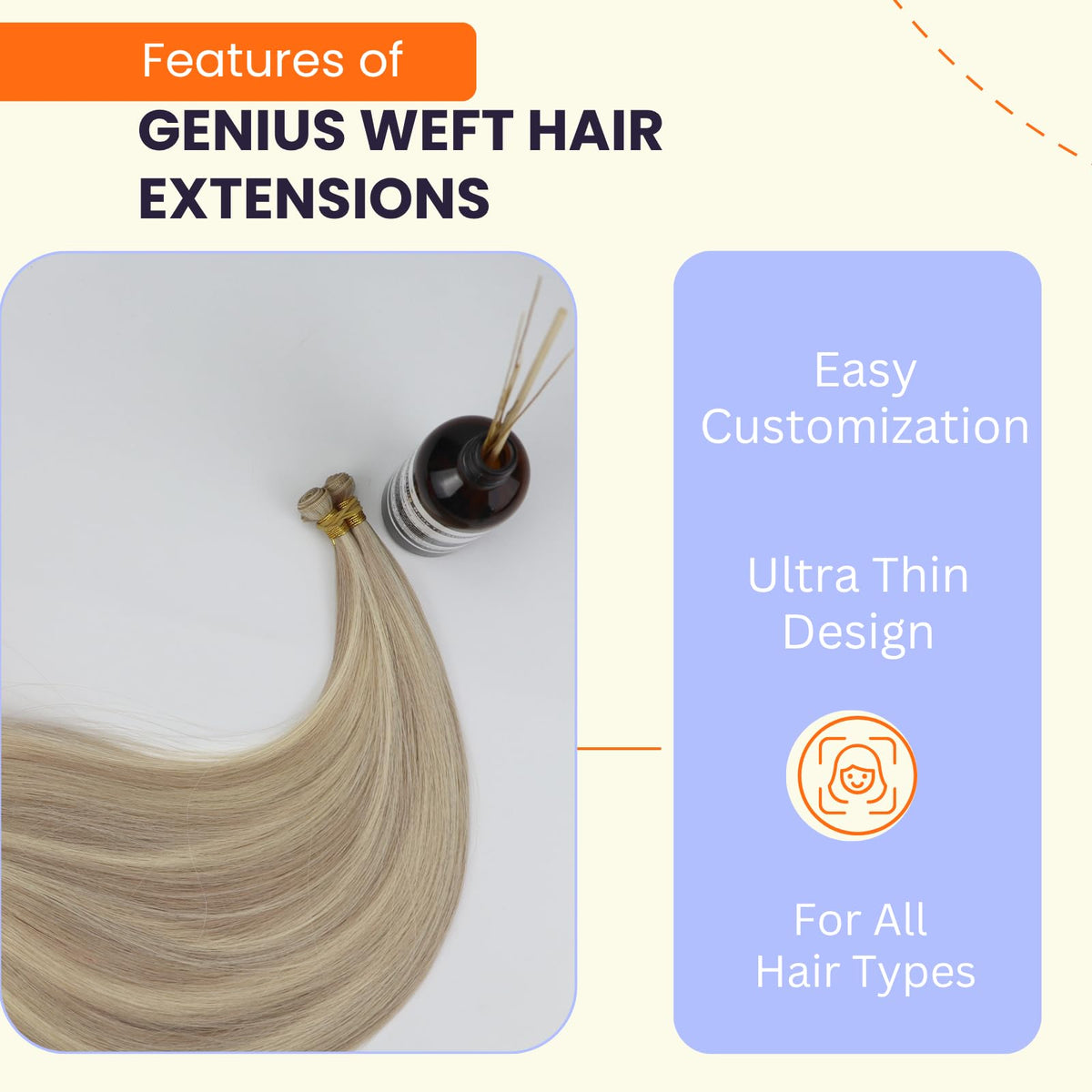Close-up of Full Shine Hand Tied Weft Extensions texture