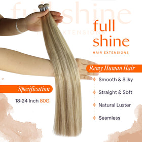 Close-up of Full Shine Hand Tied Weft Hair Extensions weft
